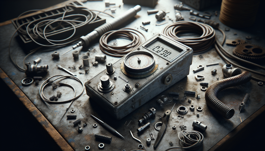 Industrial hardness tester on a workbench with electrical wires, for the electrical industry.