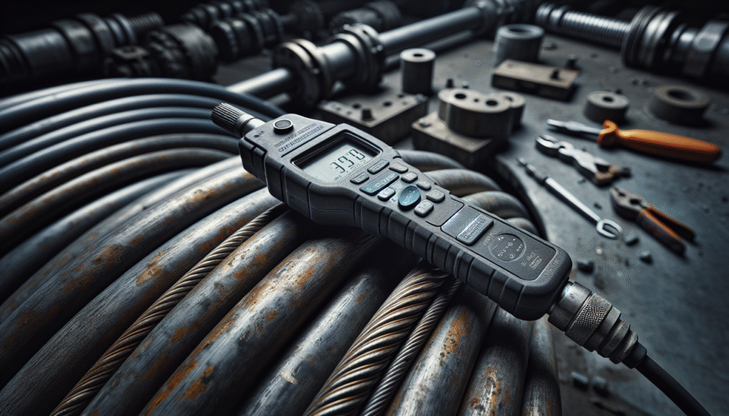 Hardness tester on a weathered electrical cable, illustrating optimized electrical grid maintenance.