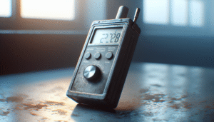 Alat uji kekerasan portable tua di permukaan logam berdebu, panduan saat sampel tak bisa dipotong