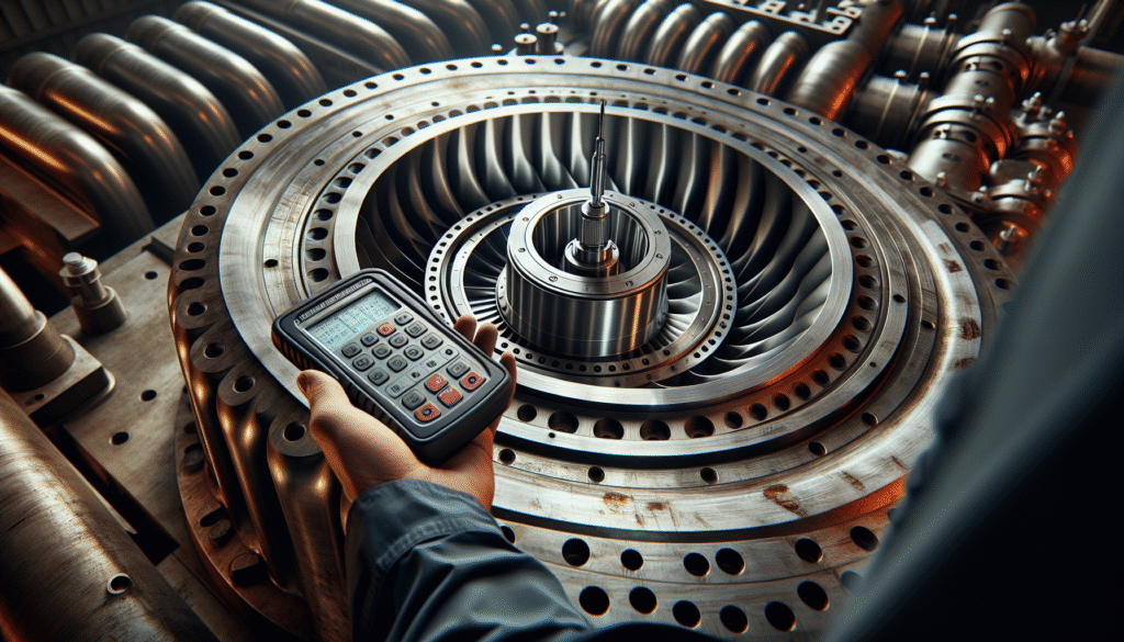 Alat uji kekerasan pada komponen turbin industri dengan patina, vital untuk PLTA & PLTU.