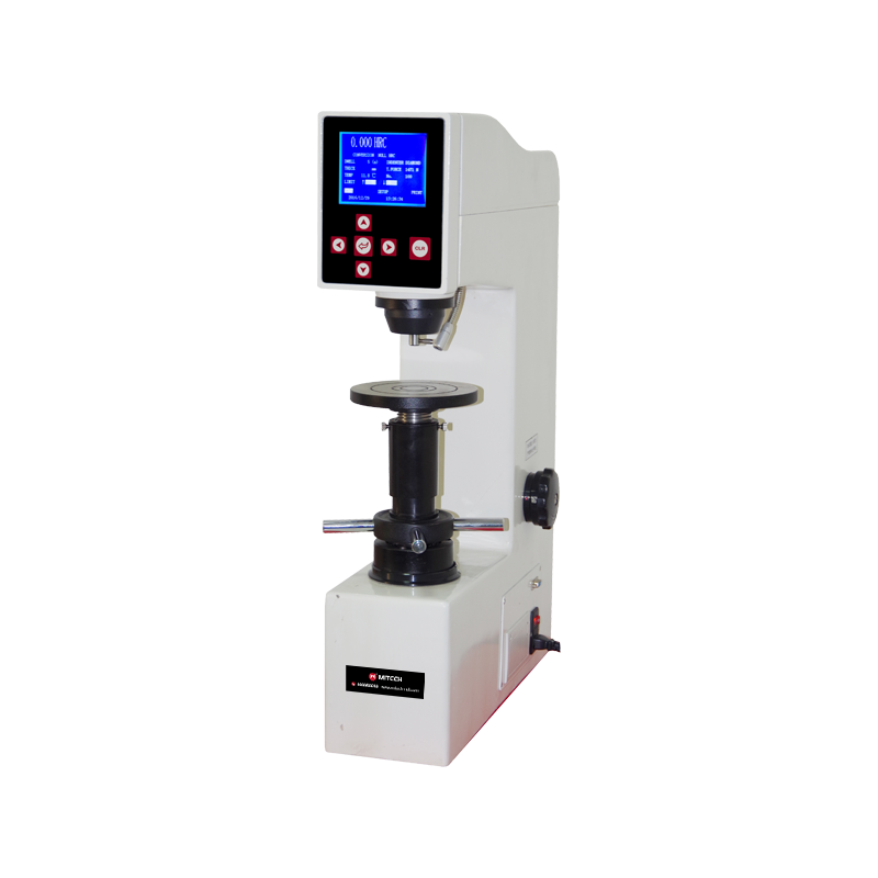 Mitech MHRS-150-P - Hardness tester digital untuk plastik dengan layar dan tuas penguji.