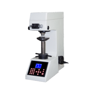 Mitech MHV-50Z - Hardness tester Vickers otomatis dengan layar dan turret pada meja kerja.