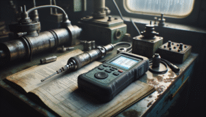 Vibration analysis technician using a handheld analyzer to detect early bearing damage in an oil and gas facility.