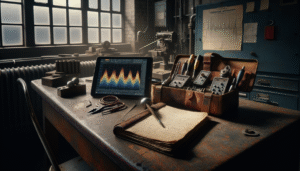 Vibration analysis technician reviewing spectral data on a tablet to calculate predictive maintenance ROI.