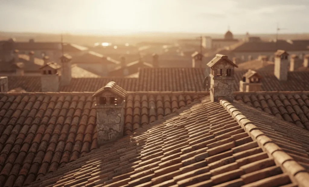 Kondisi atap genteng tanah liat pada kawasan permukiman yang dianalisis melalui inspeksi NDT untuk memastikan keamanan struktur bangunan dalam program gentengisasi.