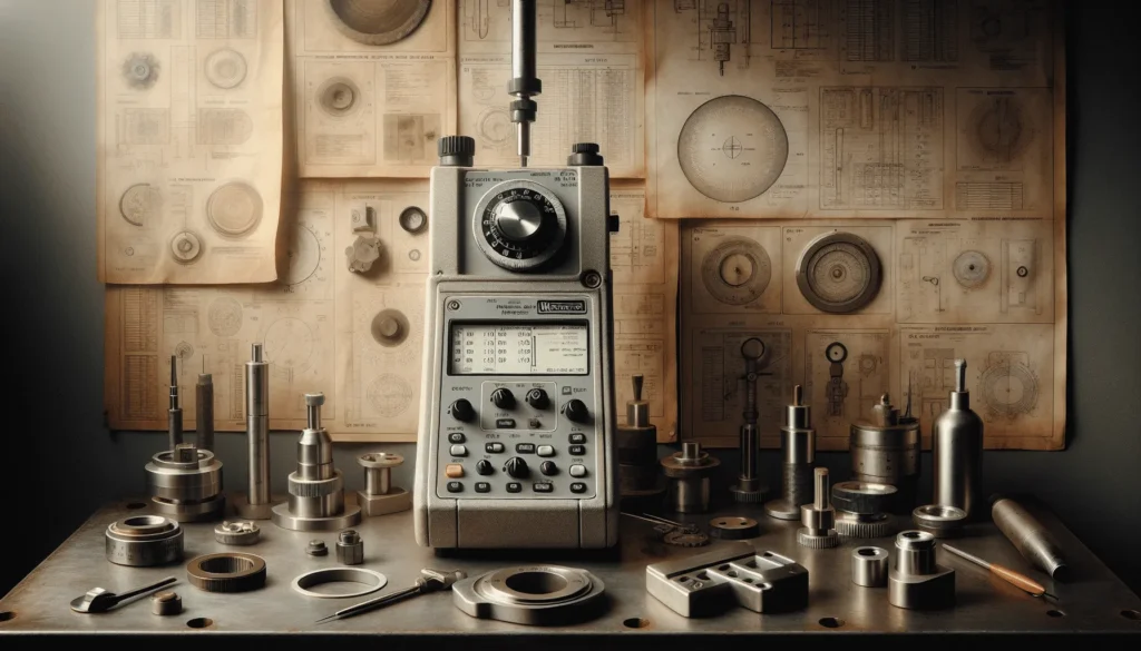 Portable hardness tester and various impact devices (D, DC, DL, G, C) on a professional materials testing workbench.